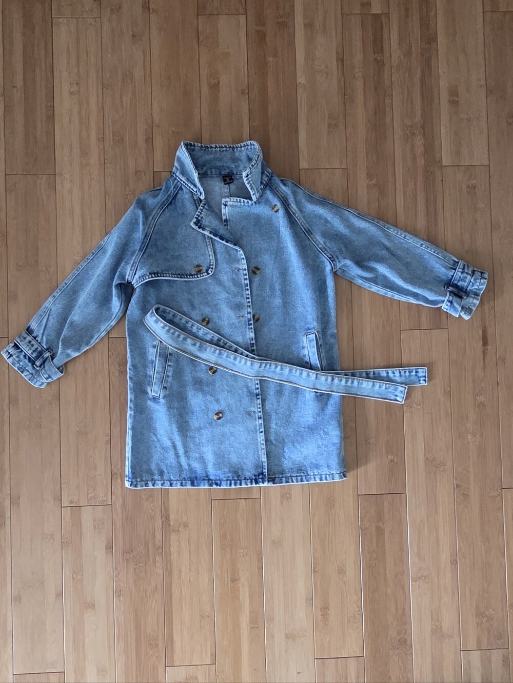 Light Wash Denim Trench Coat with Belt
